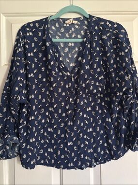 Anthro Women's Navy Blue Printed Peasant Blouse